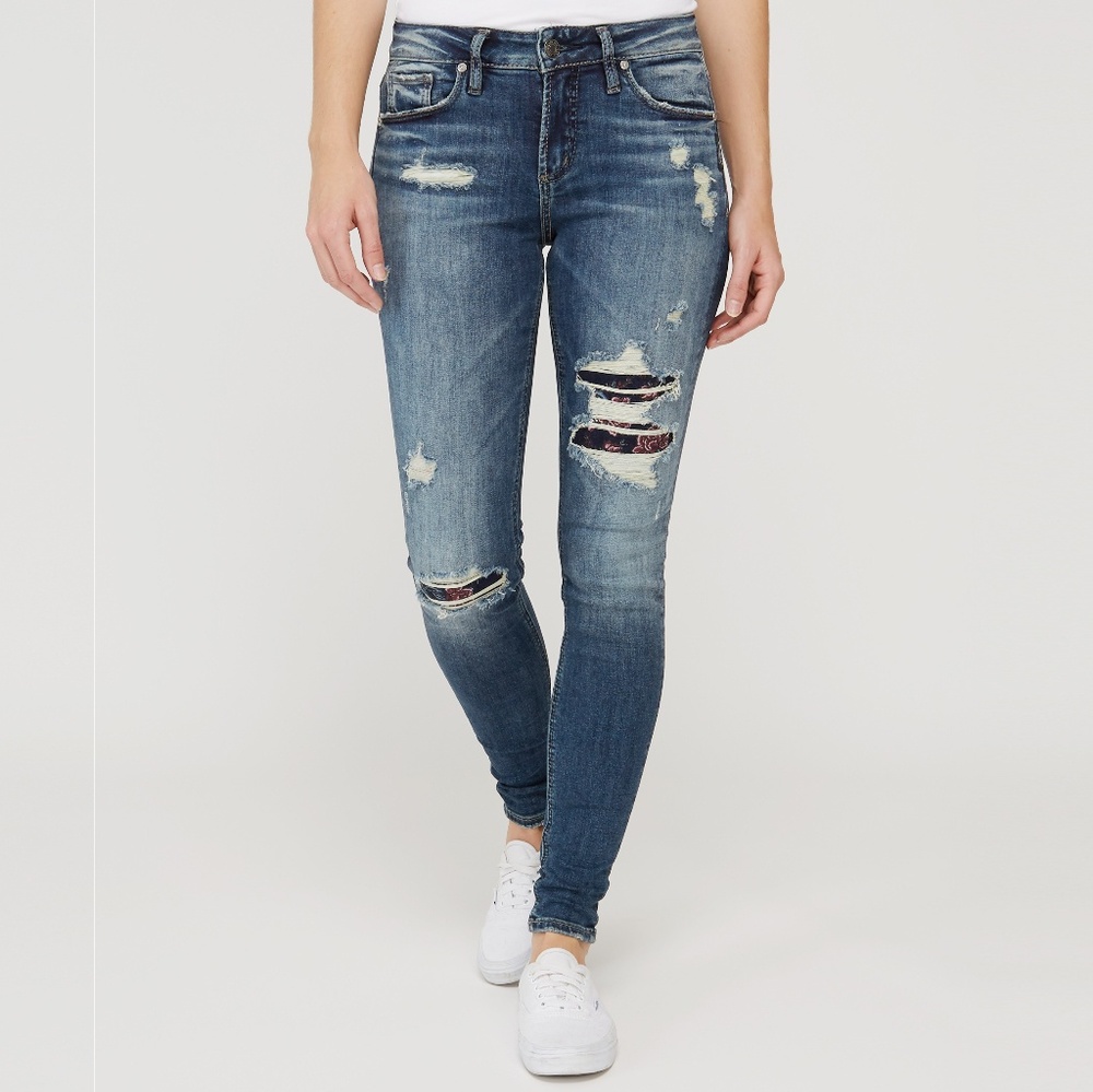 Silver Avery Floral Embroidered Skinny Jeans